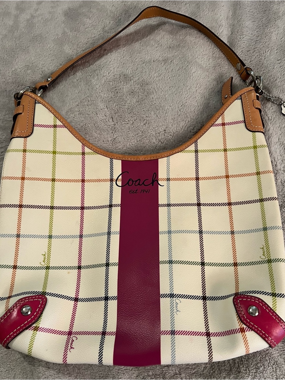 Coach Plaid Tattersall Heritage Stripe Hobo